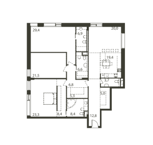 Планировка 4-комнатной квартиры в Садовые кварталы - тип 1
