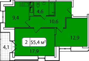Планировка 2-комнатной квартиры в Аристово-Митино