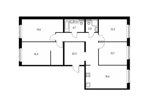 Планировка 4-комнатной квартиры в Ярославский - тип 1