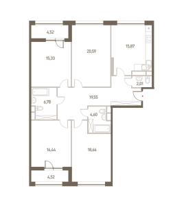 Планировка 4-комнатной квартиры в Наследие - тип 1