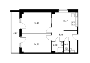 Планировка 2-комнатной квартиры в Щитниково Изумрудный