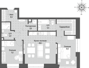 Планировка 2-комнатной квартиры в Ренессанс