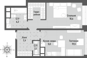 Планировка 1-комнатной квартиры в Ренессанс