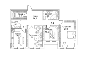 Планировка 3-комнатной квартиры в Barrin House
