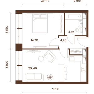 Планировка 1-комнатной квартиры в Домашний