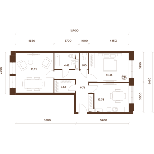 Планировка 2-комнатной квартиры в Домашний