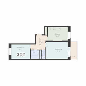Планировка 2-комнатной квартиры в Онегин (ГК Развитие)