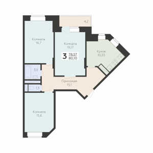 Планировка 3-комнатной квартиры в Онегин (ГК Развитие)