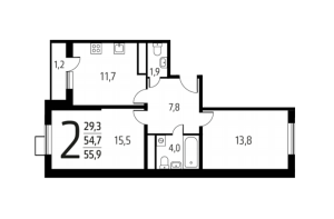 Планировка 2-комнатной квартиры в Новые Ватутинки.Центральный