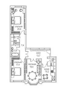 Планировка 3-комнатной квартиры в Алые паруса