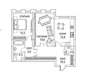 Планировка 2-комнатной квартиры в Алые паруса