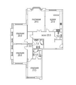 Планировка 4-комнатной квартиры в Алые паруса - тип 1