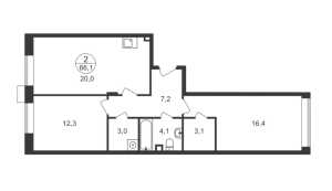 Планировка двухкомнатной квартиры в Резиденции Сколково