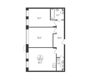Планировка 2-комнатной квартиры в Резиденции Сколково