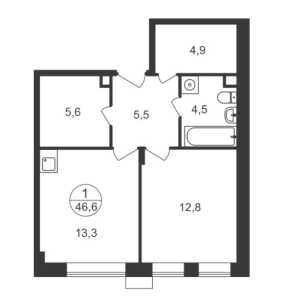 Планировка 1-комнатной квартиры в Резиденции Сколково