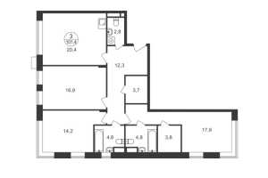 Планировка 3-комнатной квартиры в Резиденции Сколково