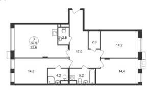 Планировка трехкомнатной квартиры в Резиденции Сколково