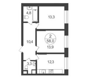 Планировка 2-комнатной квартиры в Первый Московский