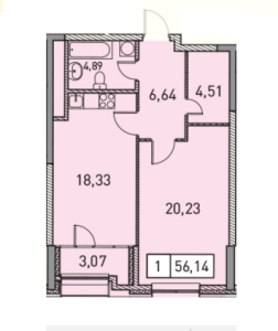 Планировка 1-комнатной квартиры в Эталон-Сити