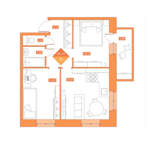 Планировка 2-комнатной квартиры в Новый Клин