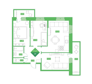 Планировка 3-комнатной квартиры в Новый Клин