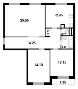 Планировка 3-комнатной квартиры в Одинцовские кварталы