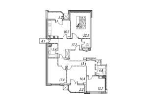 Планировка 4-комнатной квартиры в Мосфильмовский - тип 1