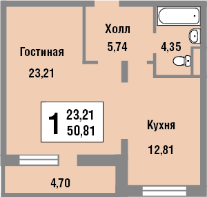 Планировка 1-комнатной квартиры в Татьянин Парк