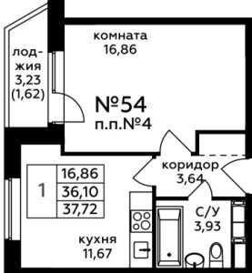 Планировка 1-комнатной квартиры в Зеленые аллеи
