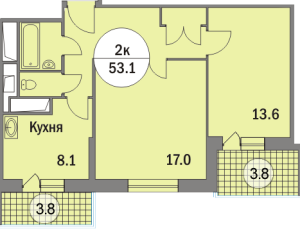 Планировка 2-комнатной квартиры в Триумфальный