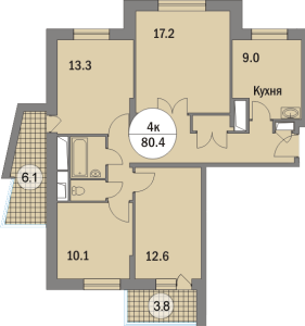Планировка 4-комнатной квартиры в Триумфальный - тип 1