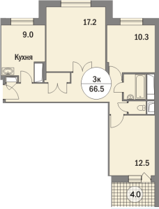 Планировка 3-комнатной квартиры в Триумфальный