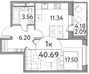 Планировка 1-комнатной квартиры в Солнечная долина