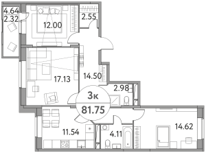 Планировка 3-комнатной квартиры в Солнечная долина
