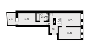 Планировка 2-комнатной квартиры в Отрада