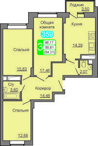 Планировка 3-комнатной квартиры в Весенний