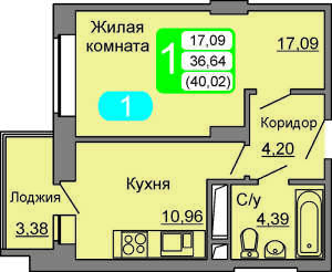 Планировка 1-комнатной квартиры в Весенний