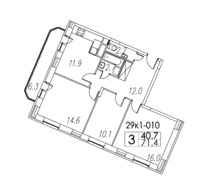 Планировка 3-комнатной квартиры в Пятницкие кварталы