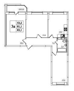 Планировка 3-комнатной квартиры в Лукино-Варино