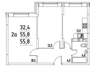 Планировка 2-комнатной квартиры в Лукино-Варино