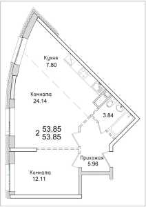 Планировка 2-комнатной квартиры в Тургенева, 13