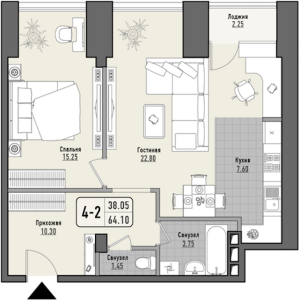 Планировка 2-комнатной квартиры в Парк Мира