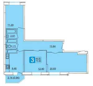 Планировка 3-комнатной квартиры в Центральный