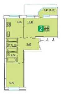 Планировка 2-комнатной квартиры в Центральный - тип 1