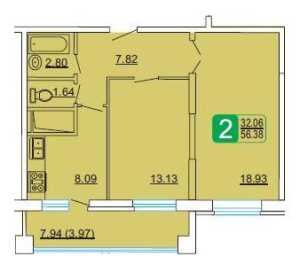 Планировка 2-комнатной квартиры в Центральный