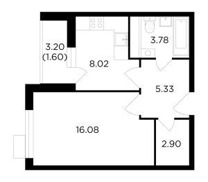 Планировка 1-комнатной квартиры в Весна