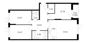 Планировка 4-комнатной квартиры в Весна - тип 1