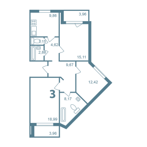 Планировка 3-комнатной квартиры в Новые Островцы