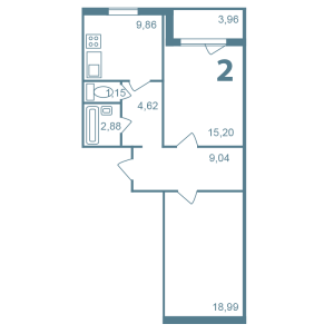 Планировка 2-комнатной квартиры в Новые Островцы