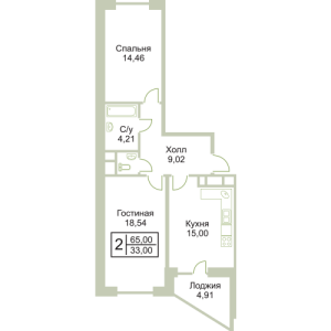 Планировка 2-комнатной квартиры в Зеленая околица